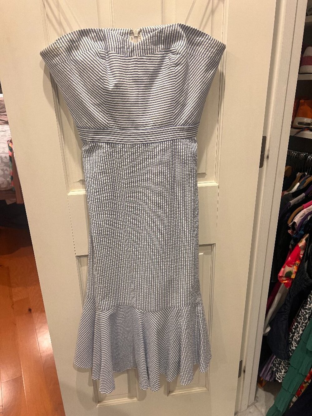 J. Crew Seersucker Strapless Midi Dress